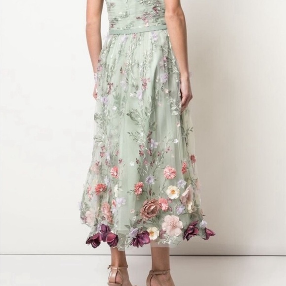 Marchesa Notte 3-D Floral Appliqué Strapless Midi Dress Rare🌸 - Picture 10 of 10